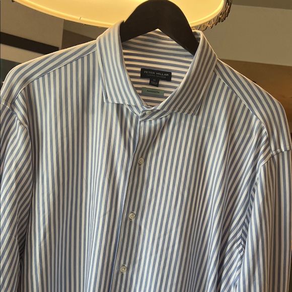 Brand New Peter Millar Crown Crafted White & Blue Striped Dress Shirt!
